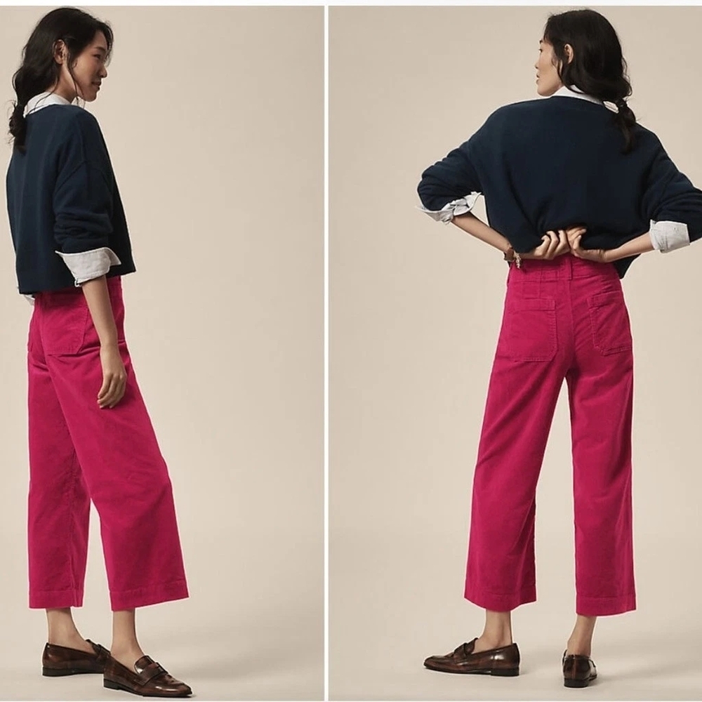 Anthropologie Maeve Colette Corduroy Cropped Wide-Leg Pants Pink Women's Size 27 - Picture 4 of 10